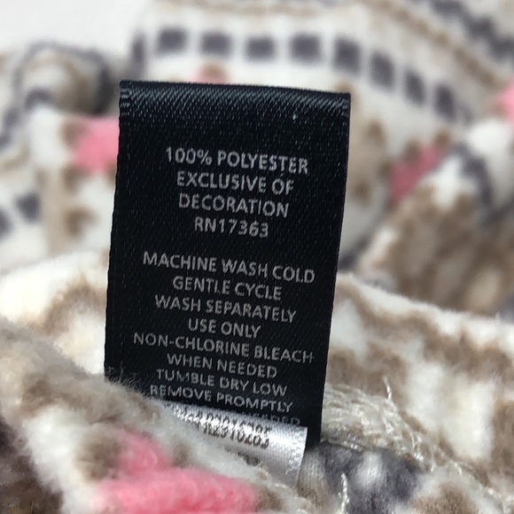 Kenzie Pajama Set Fleece 2- Piece Pink & Tan Cream Lurex Metallic Thread Size M - Picture 8 of 15